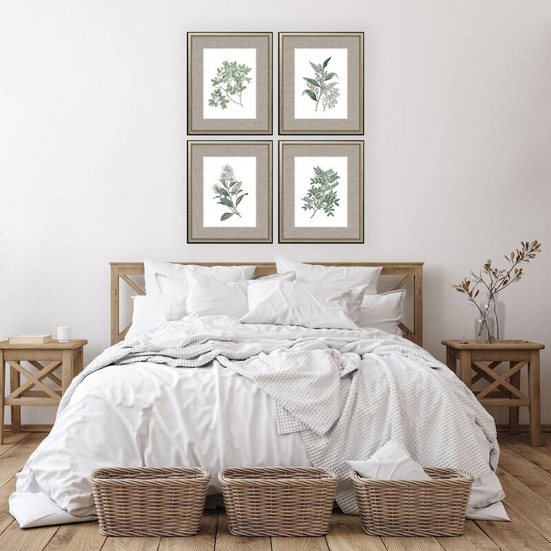 White Flowers S/4 Framed Art Giclee Under Glass