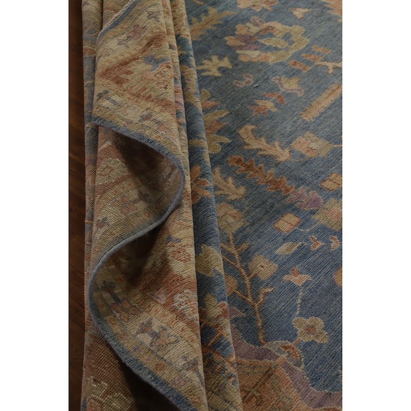 Hand Knotted Oriental 100% Wool Carpet Transitional All-Over Navy Blue & Blues Oushak Area Rug - 13' 11'' X 9' 9''