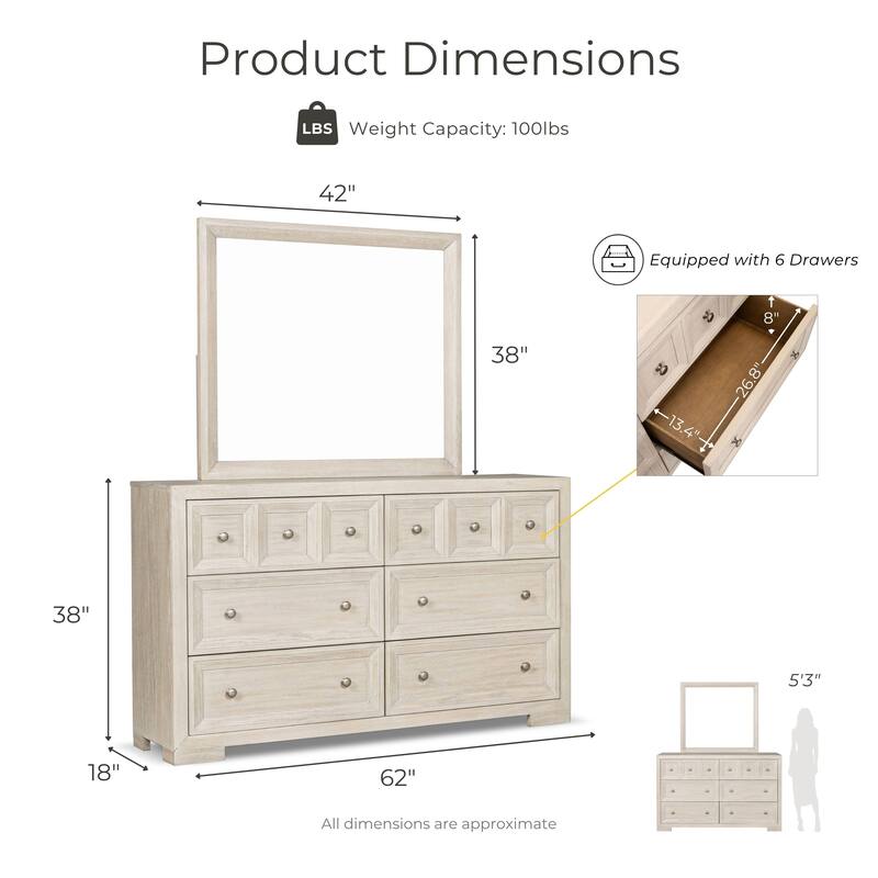 Furniture of America Durem II Modern 4-Piece Solid Wood Panel Bedroom Set with Oversized Nightstand and Dresser/Mirror