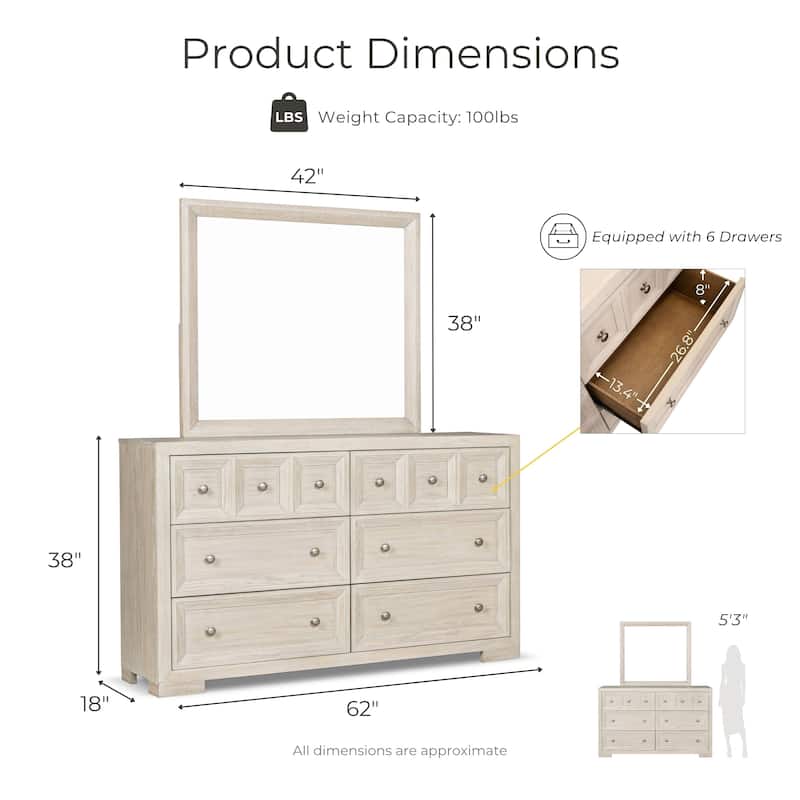 Furniture of America Durem Modern Classic 5-Piece Solid Wood Panel Bedroom Set with 2-Drawer Oversized Nightstand