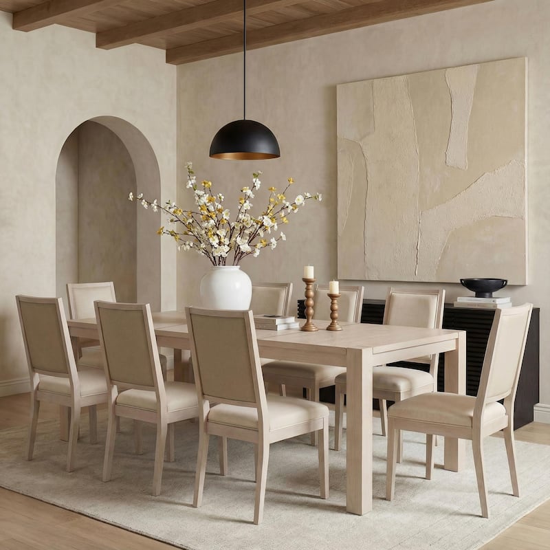 Modern Linen Cushioned Dining Chair, Fully Upholstered Accent Chair