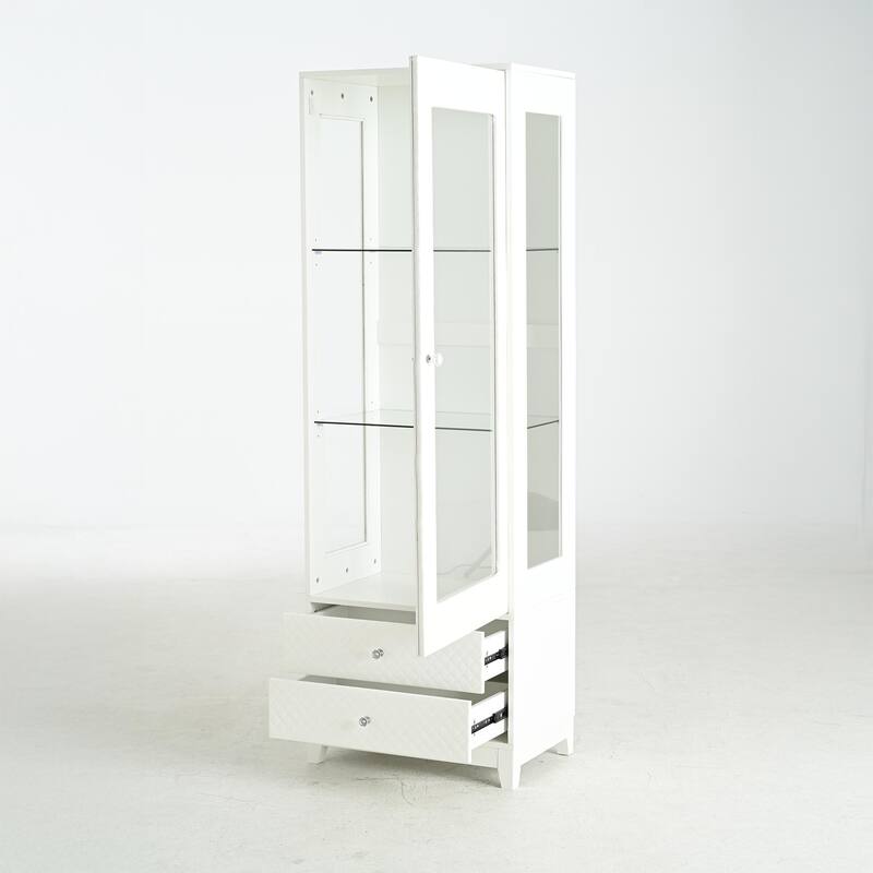 71" Tall Display Cabinet with Single Upholstered Glass Door, Wine Cabinet with 5 Colors Adjustable LED Ceiling Light