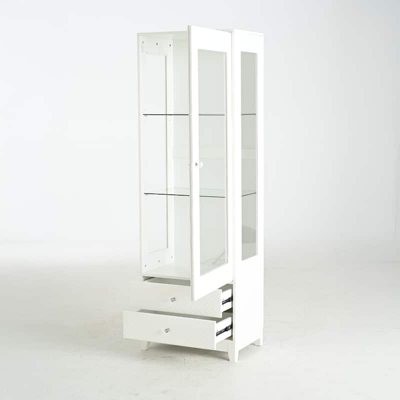 Roomfitters 71'' Display Cabinet with Glass Door, Freestanding Pantry Storage Cabinet with Adjustable Shelves for Dining, White