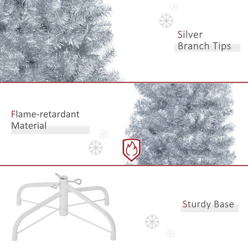 HOMCOM 6' Metallic Silver Christmas Tree with Stand
