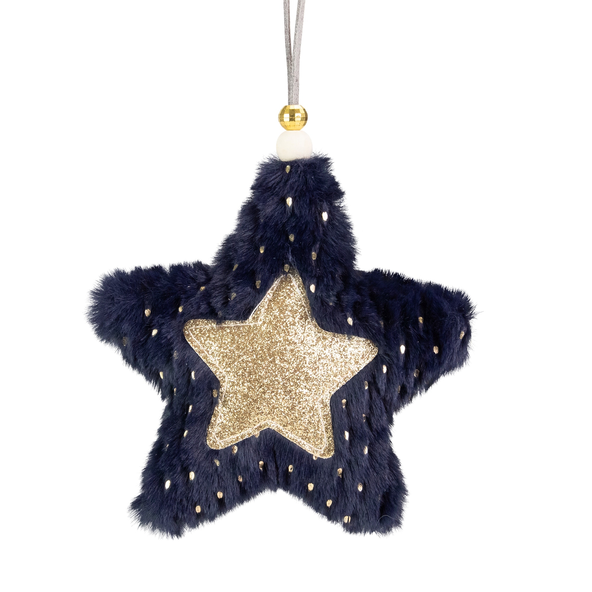 Plush Star Christmas Ornament - 5.5" - Blue and Gold