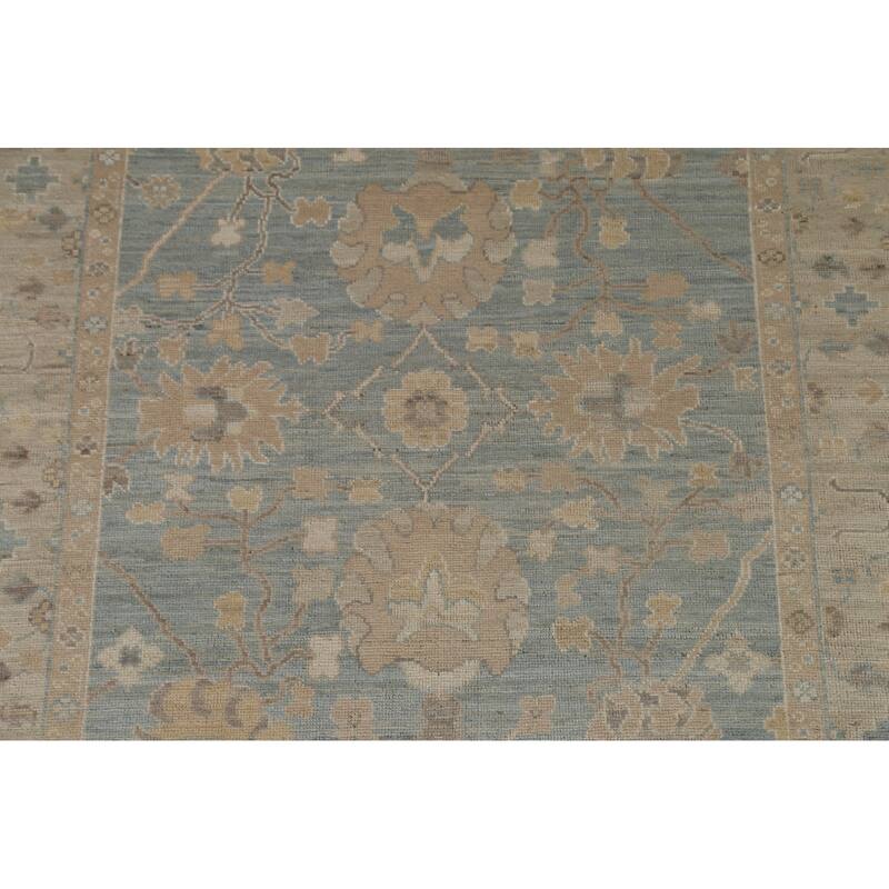 Vegetable Dye Blue Oushak Turkish Area Rug Hand-knotted Wool Carpet - 5'3" x 7'0"