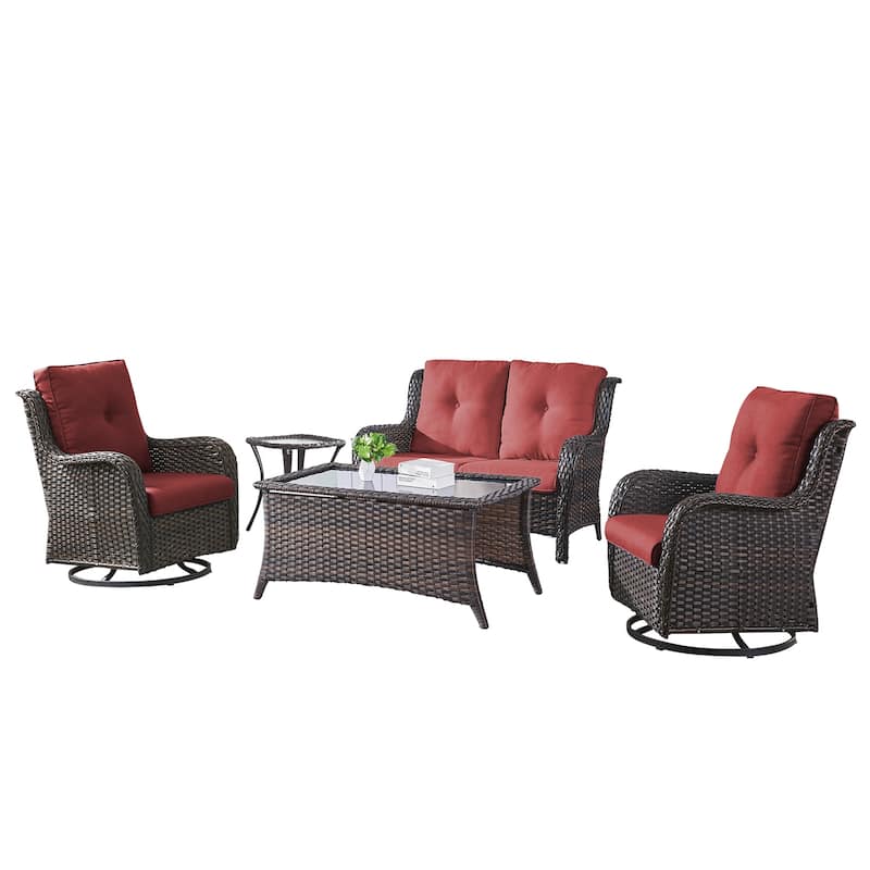 Pocassy 4 Pieces Outdoor 4 Inch Sofa Swivel Chairs Table