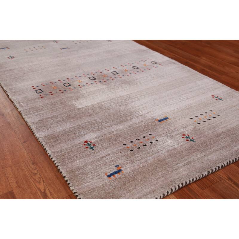 Hand Knotted Oriental 100% Wool Carpet Tribal Animal Pictorial Beige & Ivories Gabbeh Area Rug - 4' 11'' X 2' 11''
