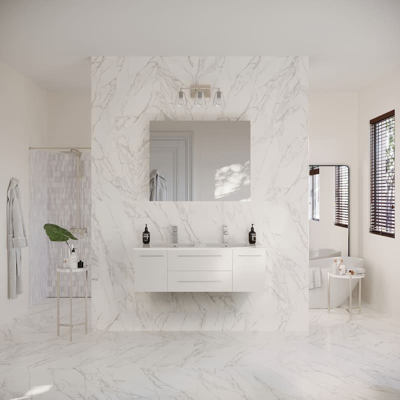Fresca Lucera 48" Wall Mounted Double Basin Vanity Set with Cabinet,