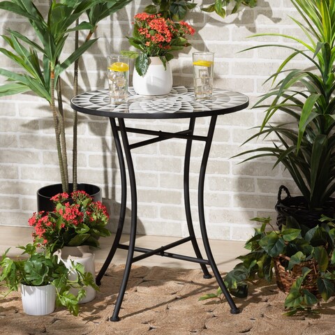 Callison Modern Colored Glass and Black Metal Outdoor Dining Table
