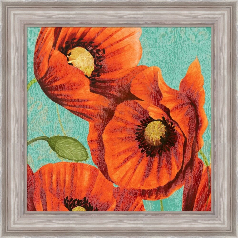 Studio W 'Red Poppies on Teal II' Framed Art - Bed Bath