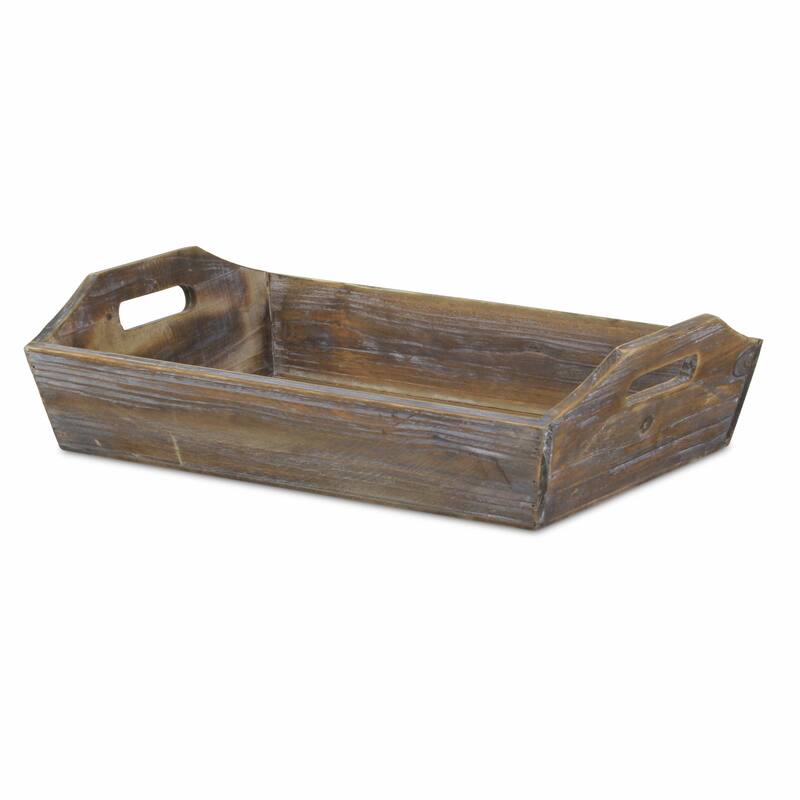 Dark Brown Finish Wood Serving Tray with Handles - 24 W x 17 D x 8 H