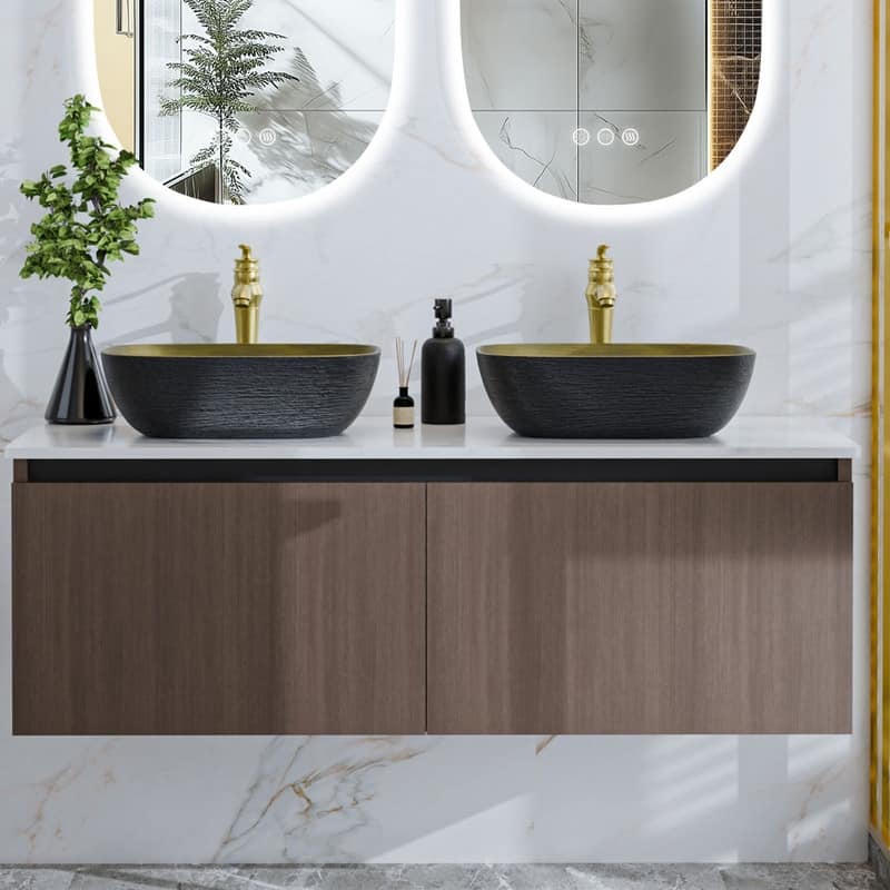 Vintage Aluminium Bathroom Vanity With Countertop Sink Copper Faucet Set