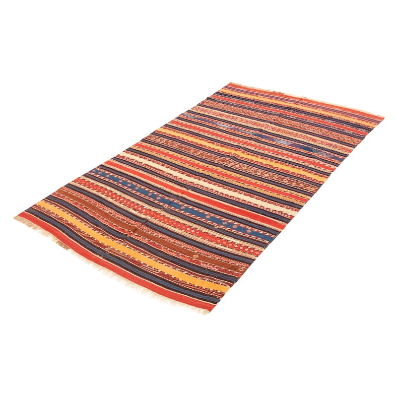 ECARPETGALLERY Flat-Weave Boho Multi Color Wool Kilim - 4'2 x 9'6