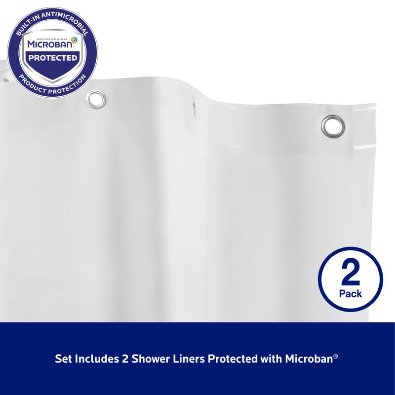 Kenney Microban Protected Medium Weight PEVA Shower Liner, 70" W x 72" H, 2-Pack