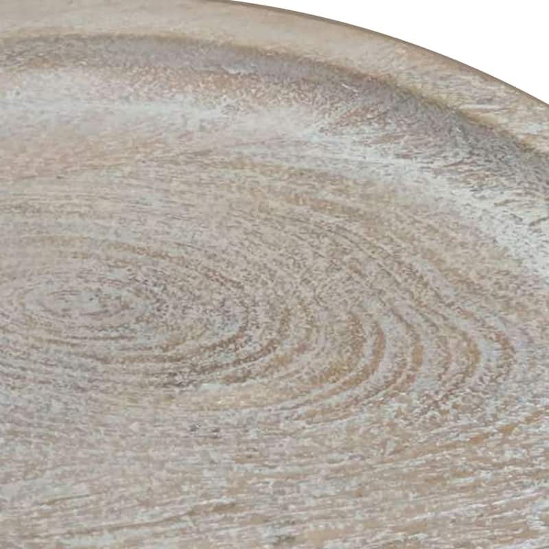 Joana Side End Table, Sandblasted Distressed White Mango Wood, 17 Inch Round Top