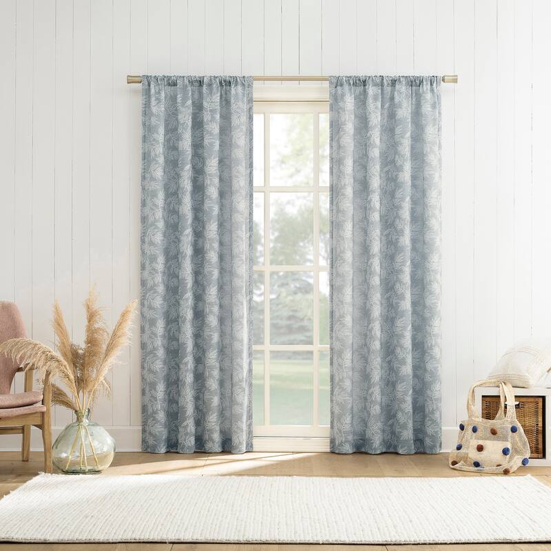 No. 918 Koda Woven Jacquard Leaf Semi-Sheer Rod Pocket 1-Piece Curtain Panel, Single Panel