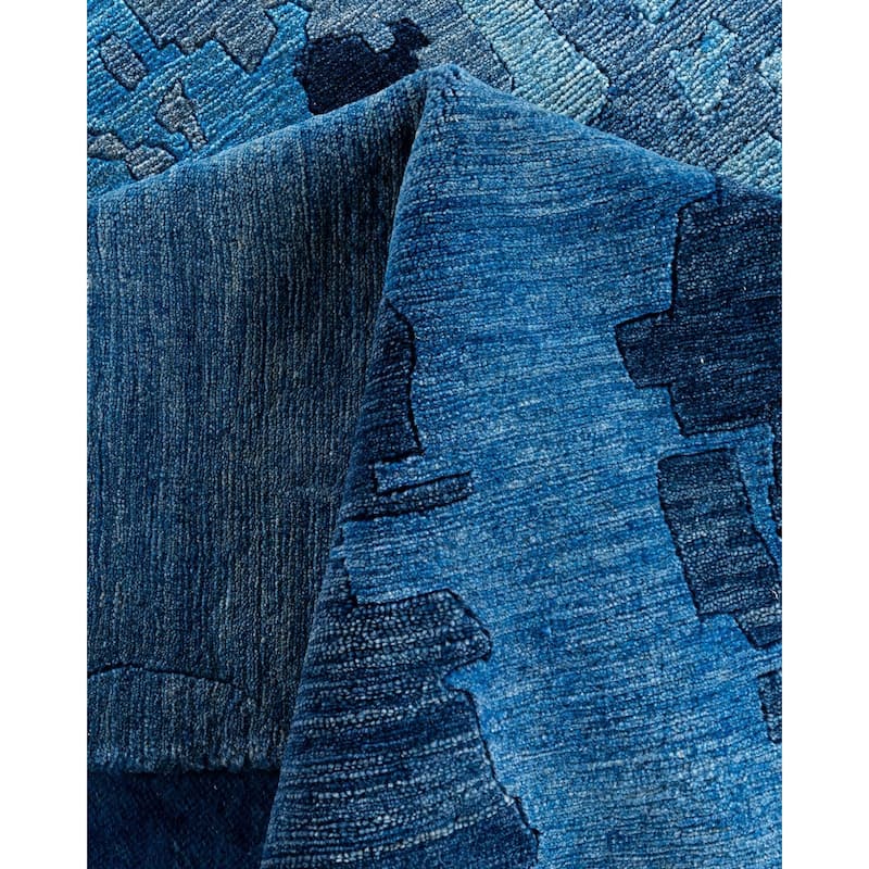 Modern One-of-a-Kind Handmade Area Rug - Blue, 9' 2" x 12' 4" - 9' 2" x 12' 4"