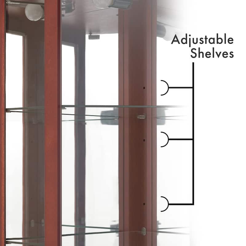 6 Shelf Corner Curio Display Cabinet with Lights, Mirrors and Adjustable Shelves, Cherry