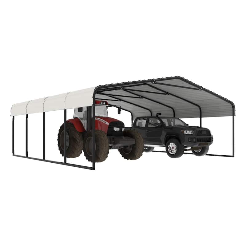 VEIKOUS Metal Carport, Heavy Duty Steel Carport Garage and Shelter, White