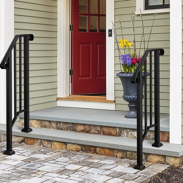 Outdoor Single Post Handrail Railing Fits 1 or 2 Steps Grab Rail for