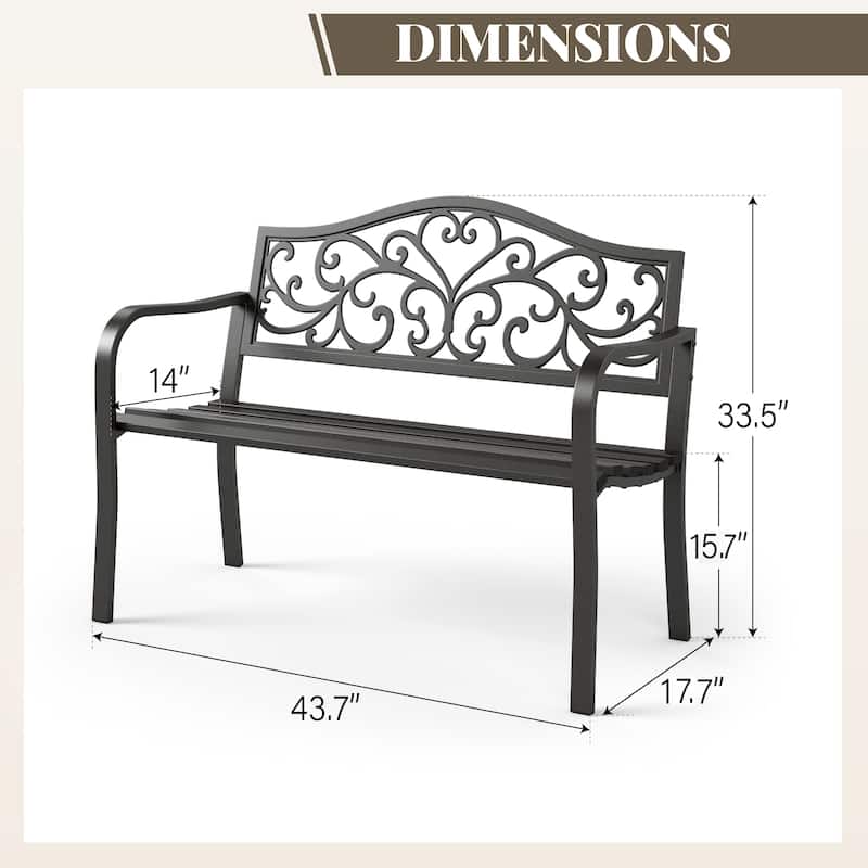 MAISON ARTS 43 Inch Cast Iron Steel Frame Outdoor Garden Bench