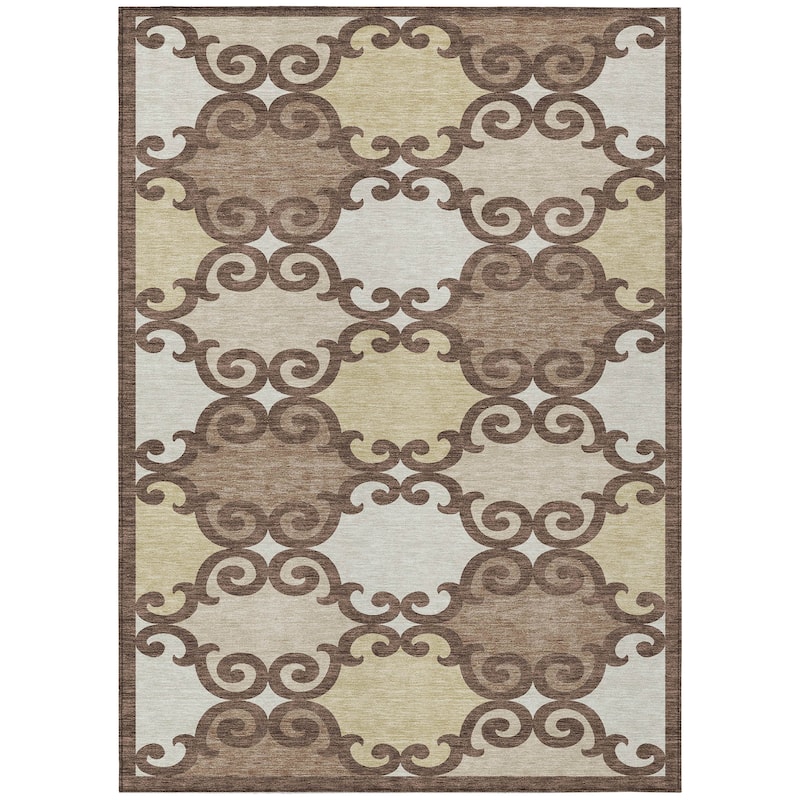 Machine Washable Indoor/ Outdoor Chantille Traditional Scroll Rug