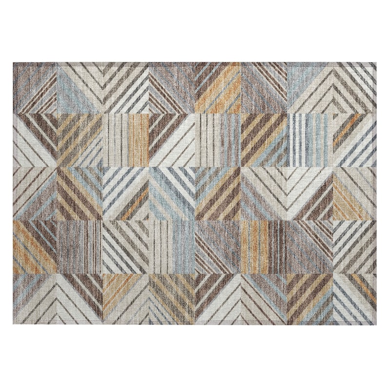 Machine Washable Indoor/ Outdoor Geo Mosaic Chantille Rug