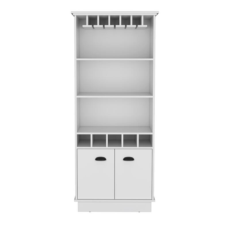 Dundee 70-Inch High 10-Glass Bar Cabinet with 5 Cubbies
