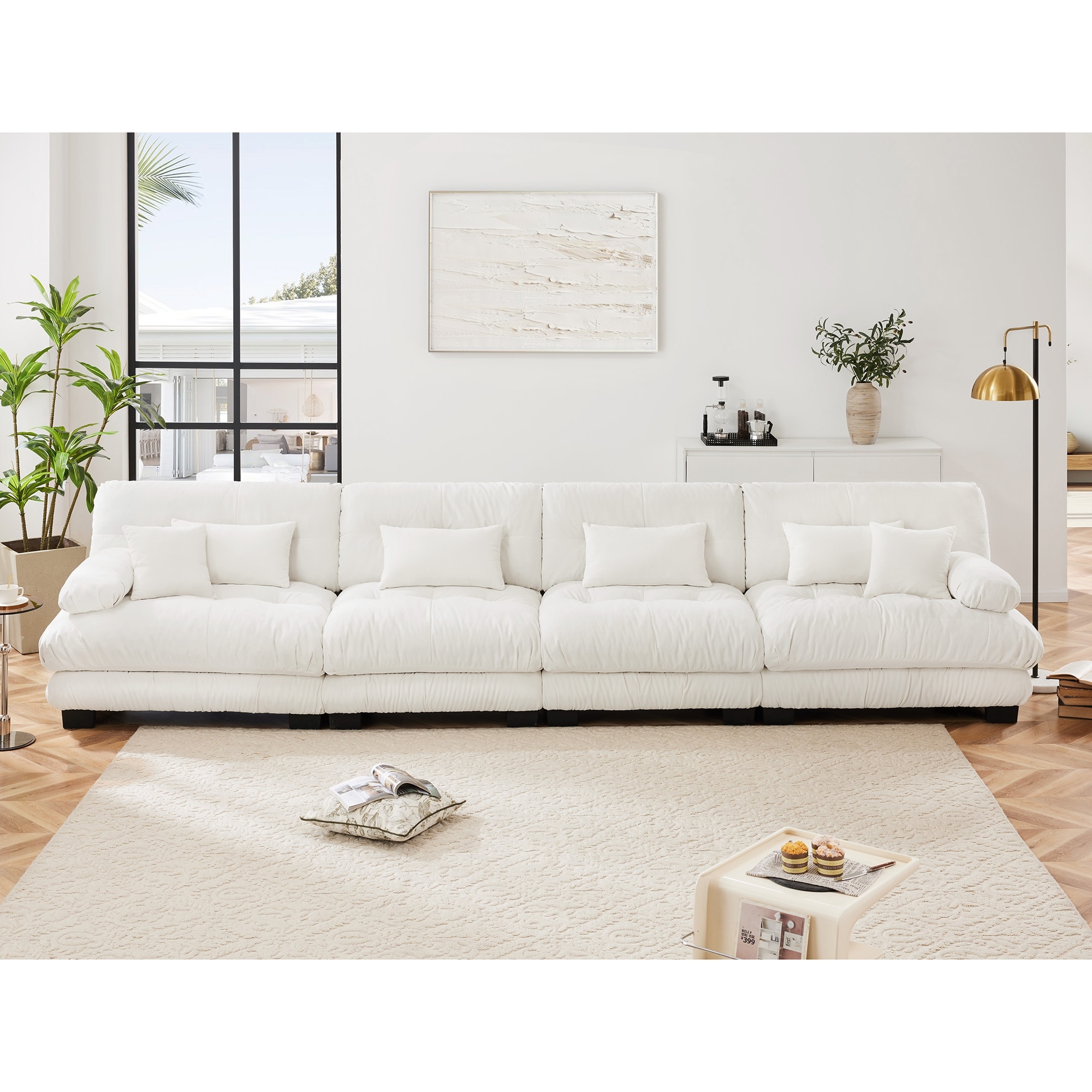 Roomfitters 4-Seater Modular Chenille Sofa, Deep Seat Cloud Couch with Round Bolster Armrests