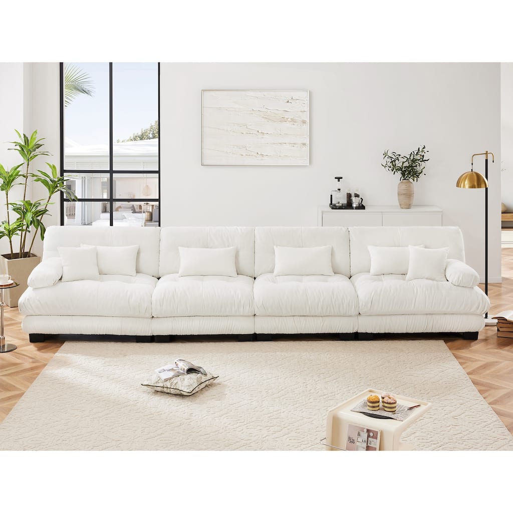 Roomfitters 4-Seater Modular Chenille Sofa, Deep Seat Cloud Couch with Round Bolster Armrests