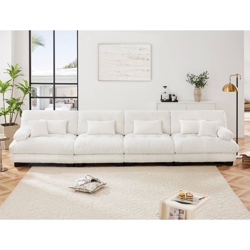 Rossetta 4-Seater Stylish Design Chenille Modular Sectional Sofa with Round Bolster Armrests