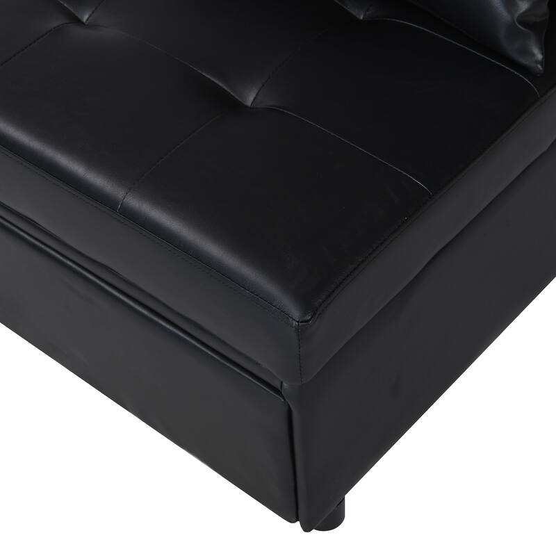 Black 39.8" Folding Ottoman Sofa Bed with Adjustable Back, Pillows for Living Room