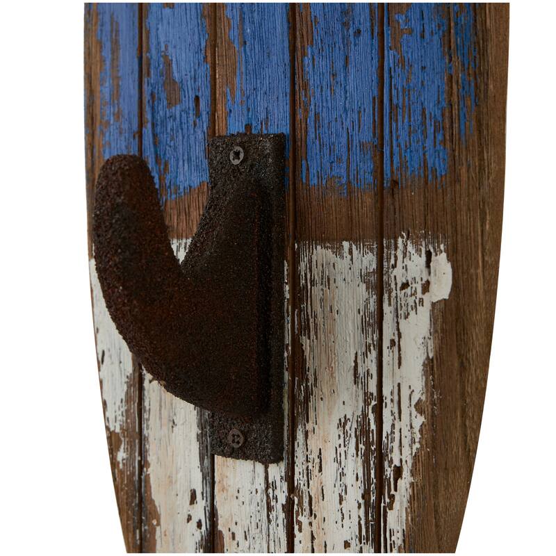 Multi Colored Metal Indoor Outdoor Distressed Oar Shaped 8 Hanger Paddle Wall Hook