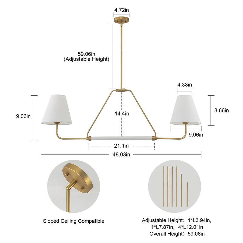 2-Light Linear Chandelier with Fabric Shade