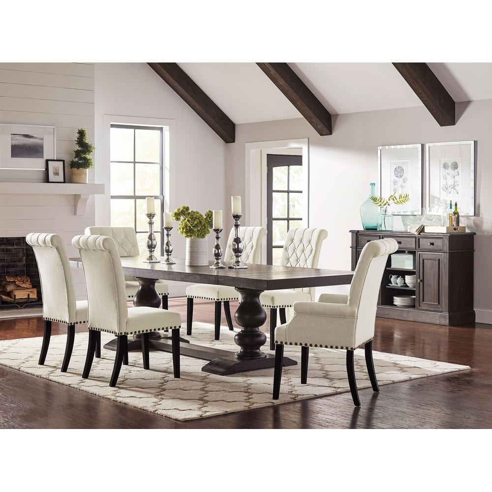 Phelps Distressed Noir Rectangular Trestle Dining Table Set