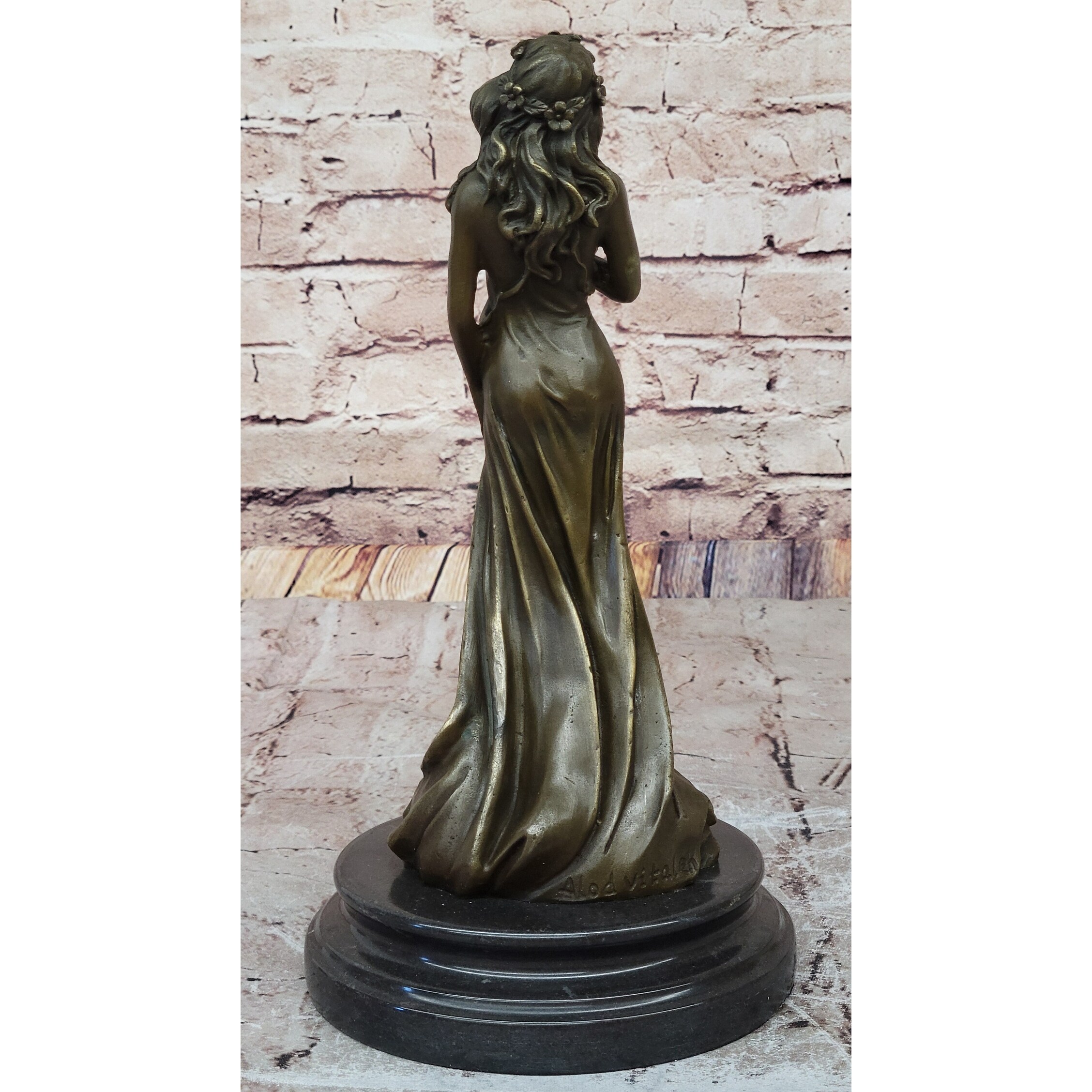 Aldo Vitaleh Bronze Maiden Statue, Lost-wax Casting, Brown Patina