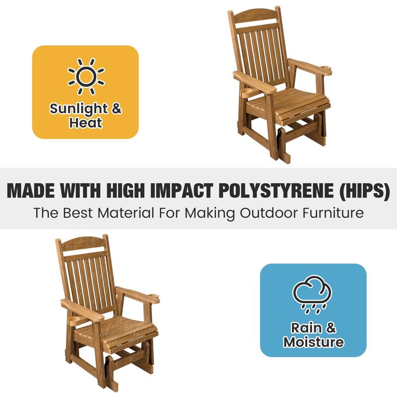 Poly Lumber Patio Glider for One Person with Cup Holders, HIPS Material, All-Weather Resistant