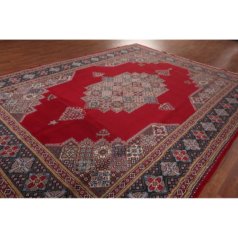 Geometric Red Kashan Turkish Rug Machine Made Carpet - 9'9" x 13'3"