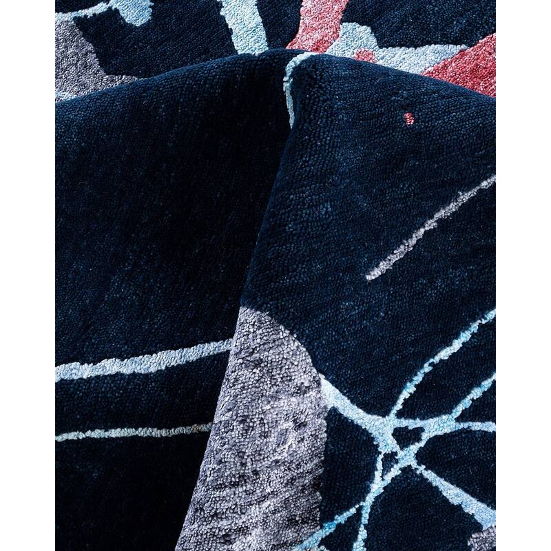 Modern One-of-a-Kind Hand-Knotted Area Rug - Navy, 8' 0" x 10' 1" - 8' 0" x 10' 1"