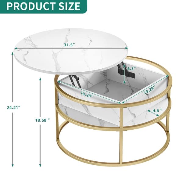 dimension image slide 5 of 8, Moasis Round Lift Top Coffee Table with Hidden Storage