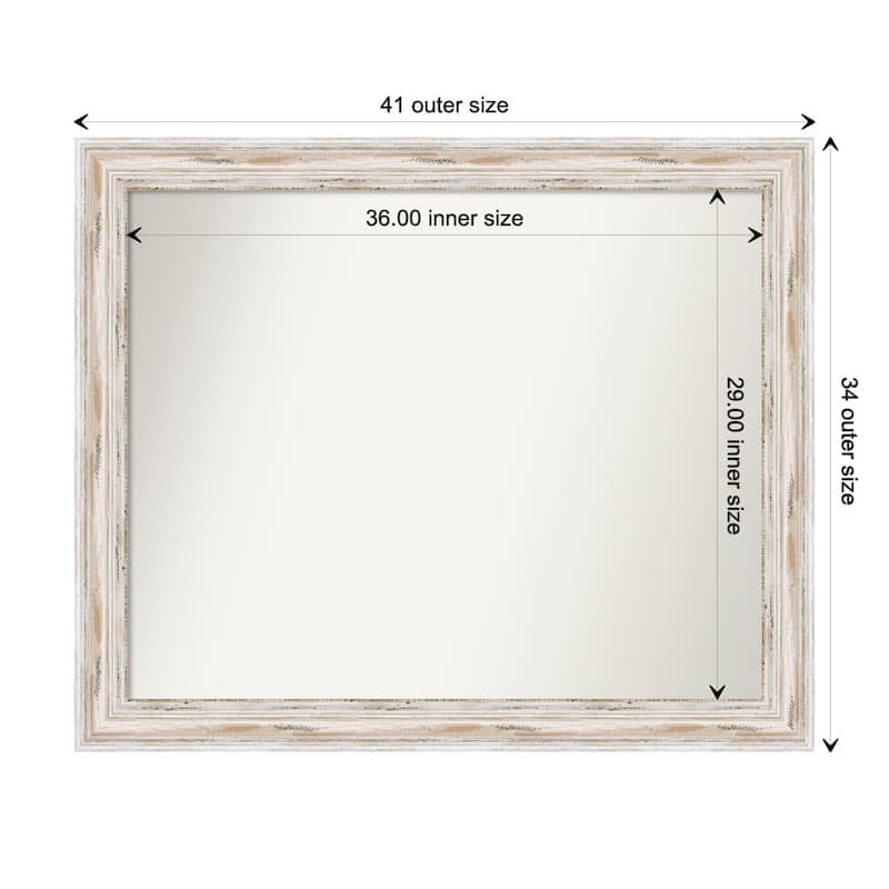 Alexandria White Wash Framed Non-Beveled Custom Wall Mirror, Bathroom Vanity Mirror - Outer Size: 41.25 x 34.25