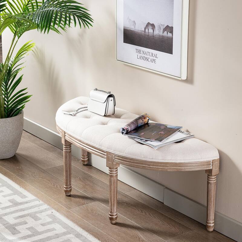 49" Semi Circle Ottoman Bench Seat,Birch Frame, Rubber Wood Legs