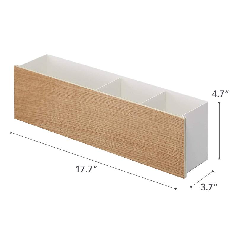 Yamazaki Home Desk Organizer - Two Sizes, Steel and Wood, Large - L 3.74 x W 17.72 x H 4.72 inches