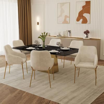 Zaire Upholstered Dining Chair in Velvet/Leather/Boucle with Gold Chrome Iron Set of 2