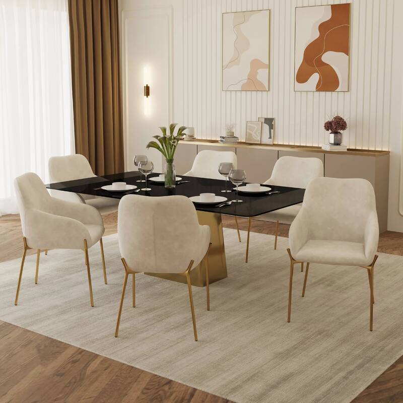 Zaire Upholstered Dining Chair in Velvet/Leather/Boucle with Gold Chrome Iron Set of 4
