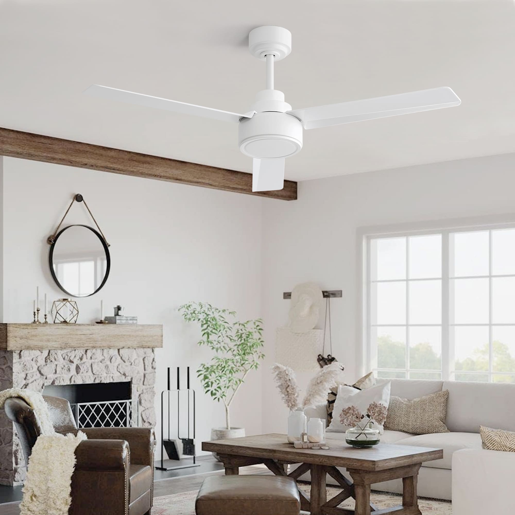 Indoor/Outdoor Smart DC Remote Ceiling Fan Without Light, White