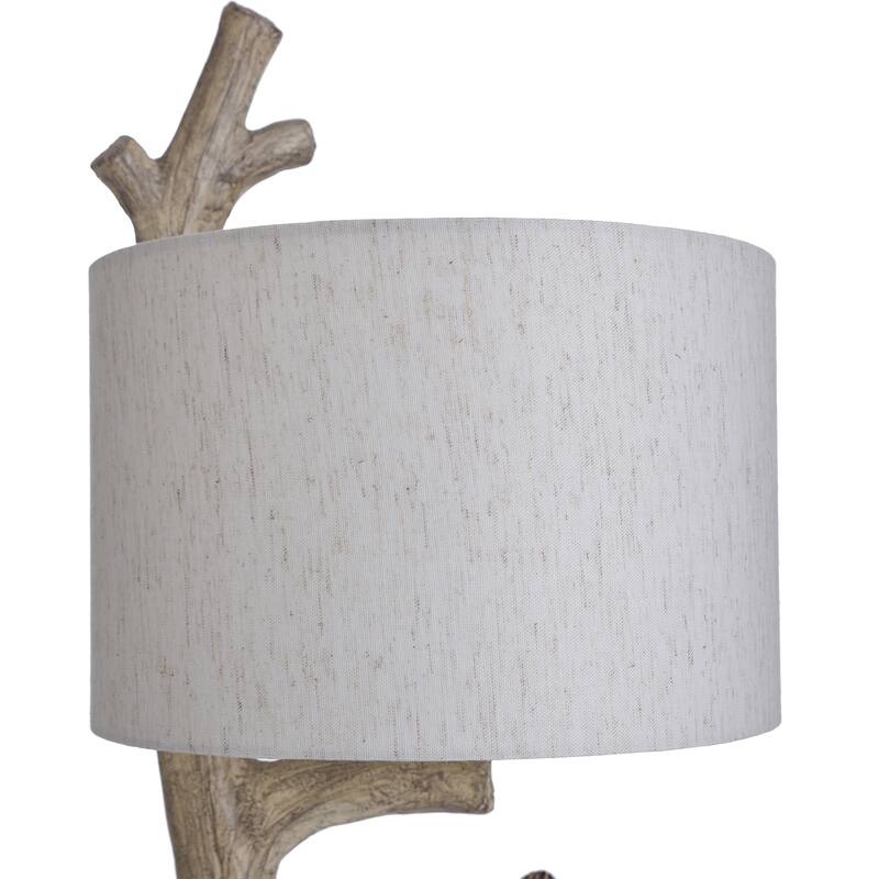 Iuka Farmhouse Birds On A Limb Table Lamp - Nested Tone Finish - Heathered Oatmeal Fabric Shade