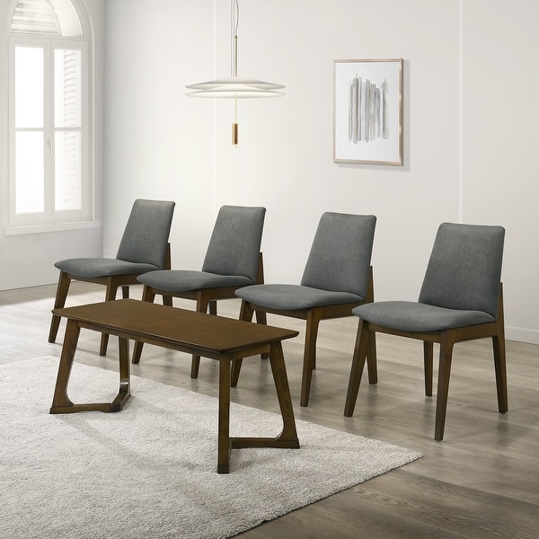 slide 2 of 21, CraftPorch Mid-century Modern Upholstered Dining Chair and Wooden Bench (Set of 5) Brown walnut