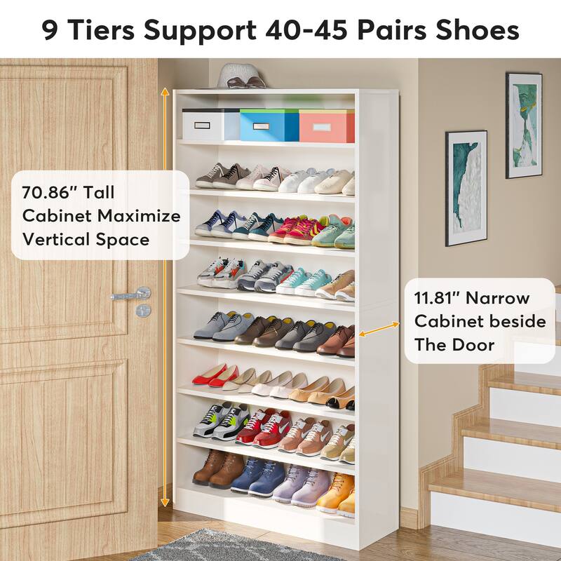 9 Tiers Shoe Cabinet, 40-45 Pairs Heavy Duty Wood Freestanding Shoe Storage Cabinet